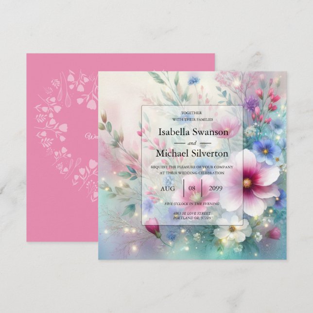 Radiant Sparkling Spring Blooms Wedding Invitation (Front/Back)