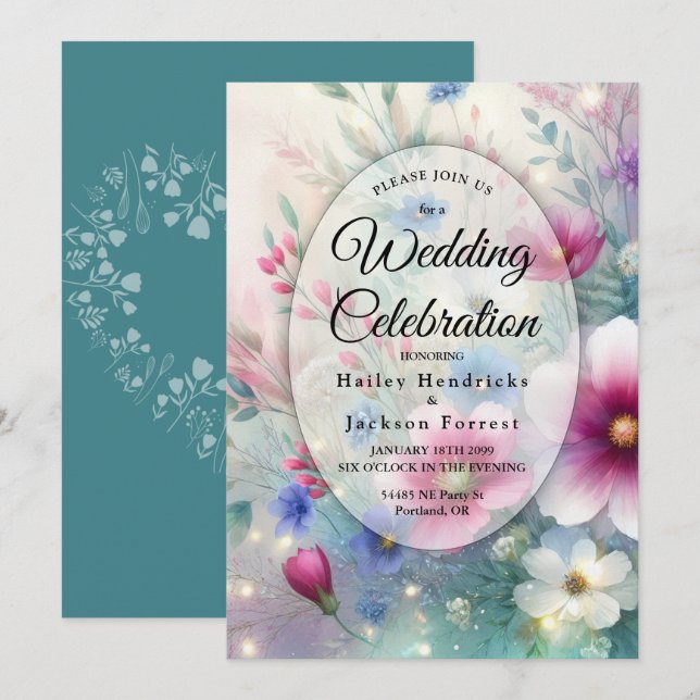 Radiant Sparkling Spring Blooms Wedding Invitation (Front/Back)