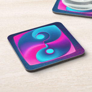 Radiant Spirituality: Vibrant Yin Yang Pink & Blue Coaster