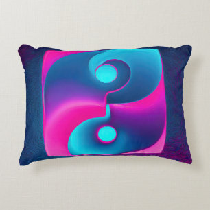 Radiant Spirituality: Vibrant Yin Yang Pink & Blue Decorative Cushion