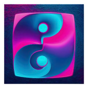 Radiant Spirituality: Vibrant Yin Yang Pink & Blue Poster