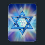 Radiant Star of David Magnet<br><div class="desc">Star of David with the Hebrew Letter Shin in the centre with colourful rays of light from behind.</div>
