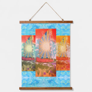 Radiant Starburst Sailboat Mixed Media Hanging Tapestry