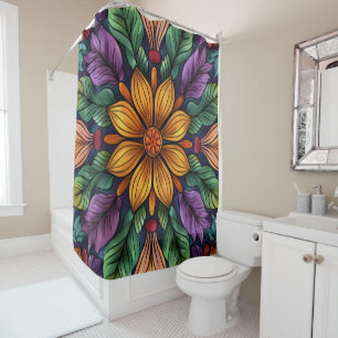 Radiant Starburst: Unique Yellow & Purple Fantasy  Shower Curtain