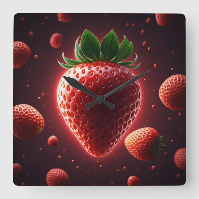 Radiant Strawberry Square Acrylic Wall Clock (Front)