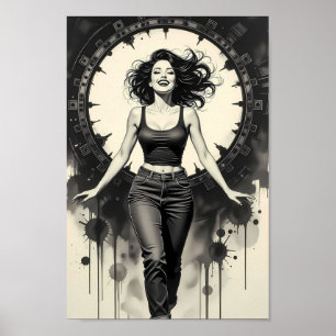 Radiant Street Glamour Monochrome Poster