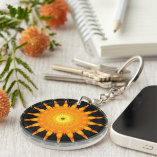 Radiant Sun Mandala Kaleidoscope Art Key Ring
