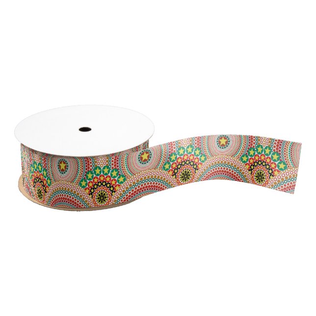 Radiant Sun Multicolored Boho Geometric Grosgrain Ribbon (Spool)