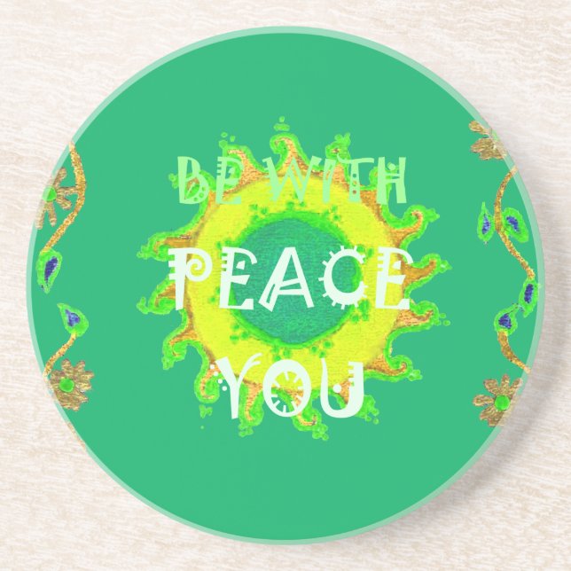 Radiant Sun: Peace Be With You Inspirational Print Coaster (Front)
