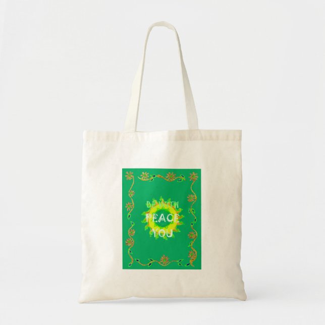 Radiant Sun: Peace Be With You Inspirational Print Tote Bag (Front)