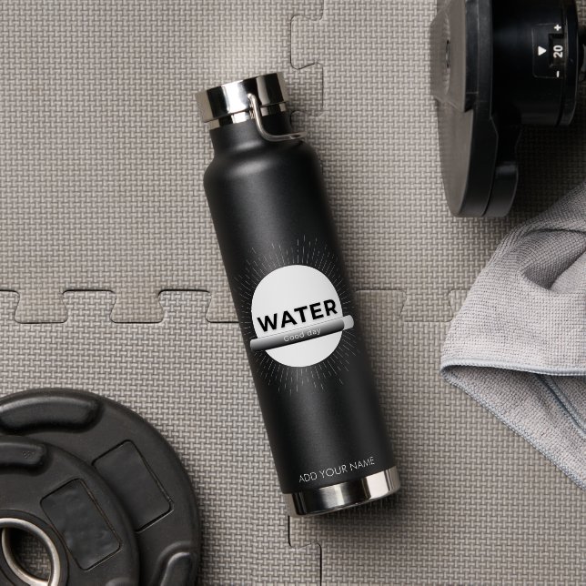 Radiant Sun Water Quote with Good Day Bar Water Bottle (Gym (Rotated))