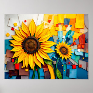 Radiant Sunflower in Modern Abstract Style Poster