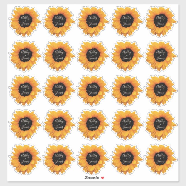 Radiant Sunflower Monogram Names Gift Stickers (Sheet)