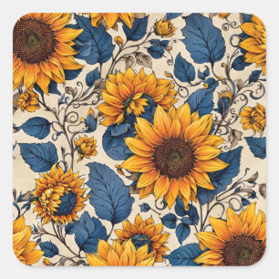 Radiant Sunflower Pattern  Square Sticker