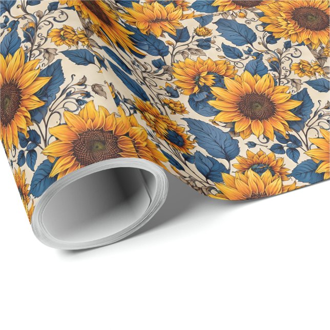 Radiant Sunflower Pattern  Wrapping Paper (Roll Corner)