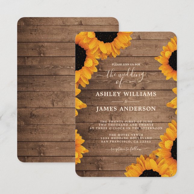 Radiant Sunflower Rustic Wedding Invitation (Front/Back)