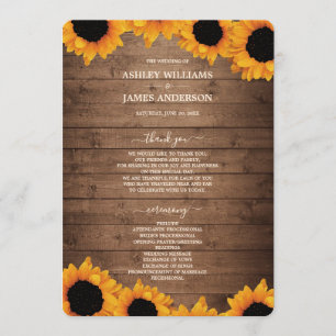 Radiant Sunflower Rustic Wood Wedding Program Programme
