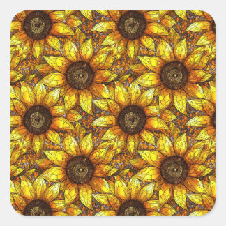 Radiant Sunflower Stained Glass Square Sticker