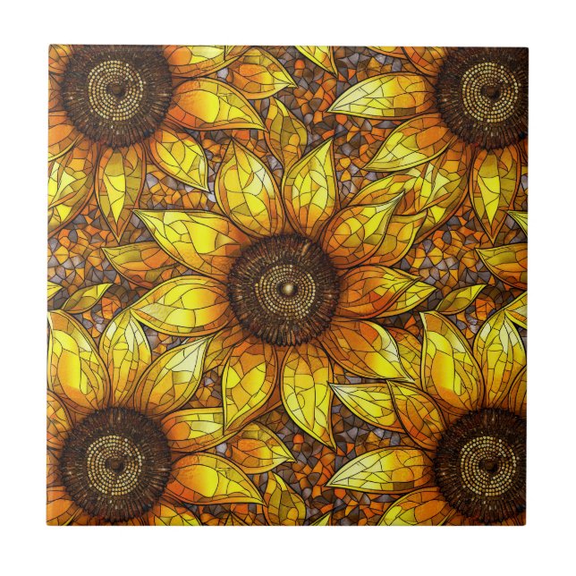 Radiant Sunflower Stained Glass  Tile (Front)