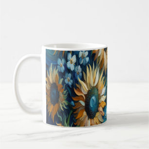 Radiant Sunflowers with Tranquil Blue Surround Coffee Mug