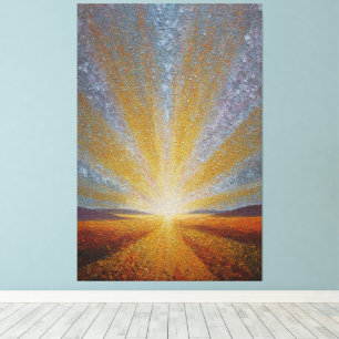 Radiant Sunrise with Golden Rays Textured Abstract Canvas Print