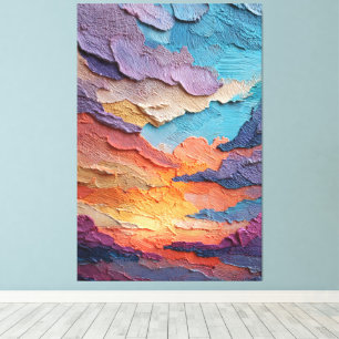 Radiant Sunset Sky Textured Abstract Wall Art