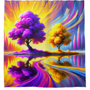 Radiant Surreal Tree Reflection Shower Curtain