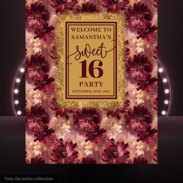 Radiant Sweet 16 Blush Burgundy Gold Backdrop Tapestry (Radiant Sweet 16 Blush Burgundy Gold Backdrop)