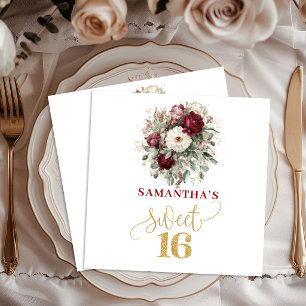 Radiant Sweet 16 Blush Burgundy Party Napkins