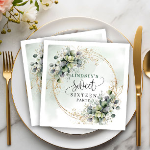 Radiant Sweet 16 Sage Green Eucalyptus Boho Napkin