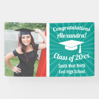 Radiant Teal Custom Photo Graduation Banner