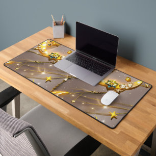 Radiant Topaz Yellow Moon Phases Decor Desk Mat