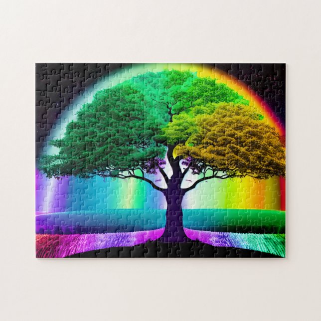 Radiant Tree of Life with Rainbow Background Jigsaw Puzzle (Horizontal)