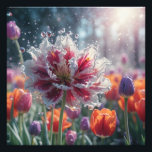 Radiant Tulip Fantasy Photo Print<br><div class="desc">Immerse yourself in the vibrant beauty of this captivating tulip, where nature's artistry meets digital magic. The intricate petals, adorned with a mesmerising blend of pink and white, dance gracefully amidst a field of colourful tulips. Sparkling water droplets, illuminated by the warm sunlight, add a touch of whimsy to this...</div>