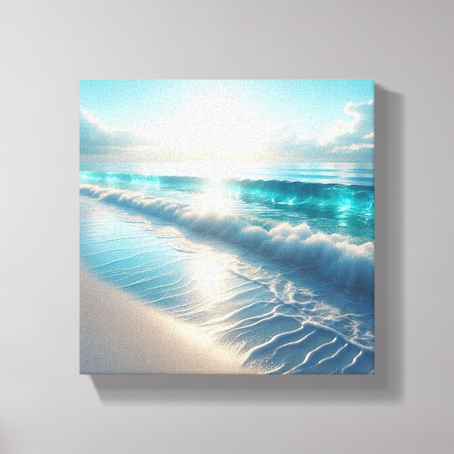 Radiant Turquoise Ocean Waves with Sparkling Sun  Canvas Print (Front)