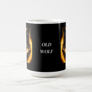 Radiant Wolf Face Illuminated by Golden Light Coffee Mug