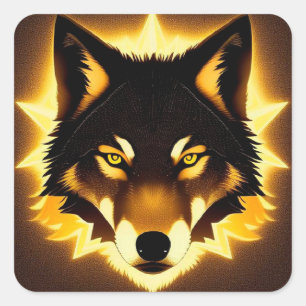 Radiant Wolf Face Illuminated by Golden Light Square Sticker