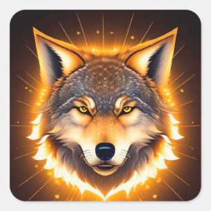 Radiant Wolf Face Illuminated by Golden Light Square Sticker