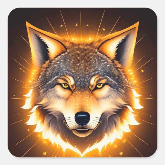 Radiant Wolf Wildlife Lover Gift, Bold Nature Square Sticker (Front)