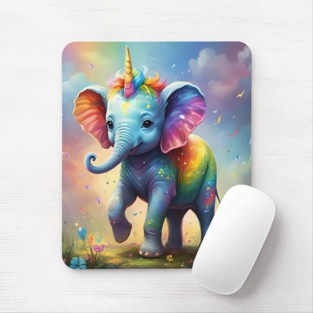 Radiant Wonders: The Rainbow Baby Unicorn Elephant Mouse Mat (With Mouse)