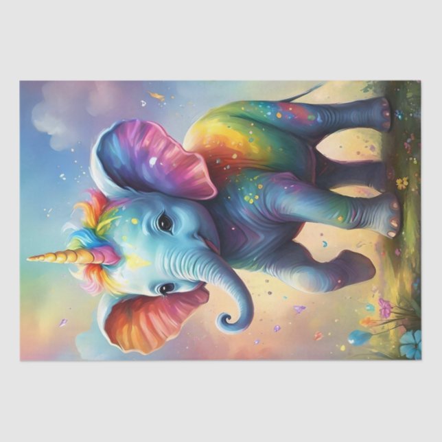 Radiant Wonders: The Rainbow Baby Unicorn Elephant Tissue Paper (Front)