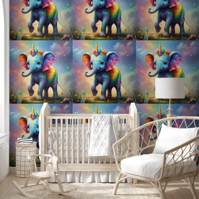 Radiant Wonders: The Rainbow Baby Unicorn Elephant Wallpaper (Kids)