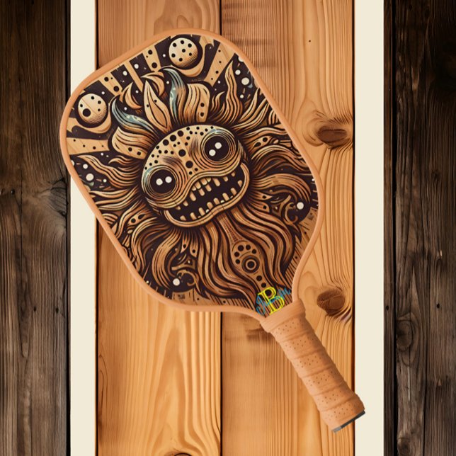 Radiant Wood Carving image of a Sun Face Pickleball Paddle (Creator Uploaded)