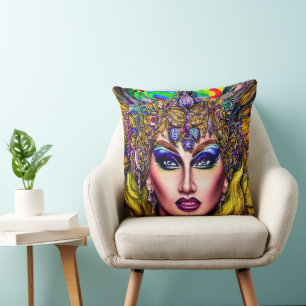 Radiantly Rainbow-Themed Art Piece Drag Queen Cushion