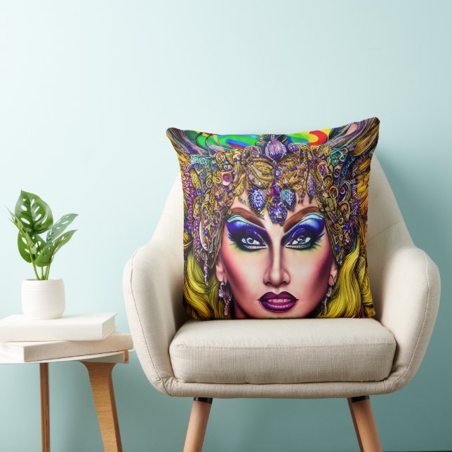 Radiantly Rainbow-Themed Art Piece Drag Queen Cushion (Chair)