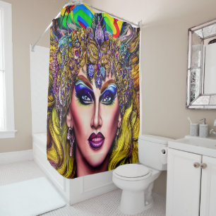 Radiantly Rainbow-Themed Art Piece Drag Queen Shower Curtain