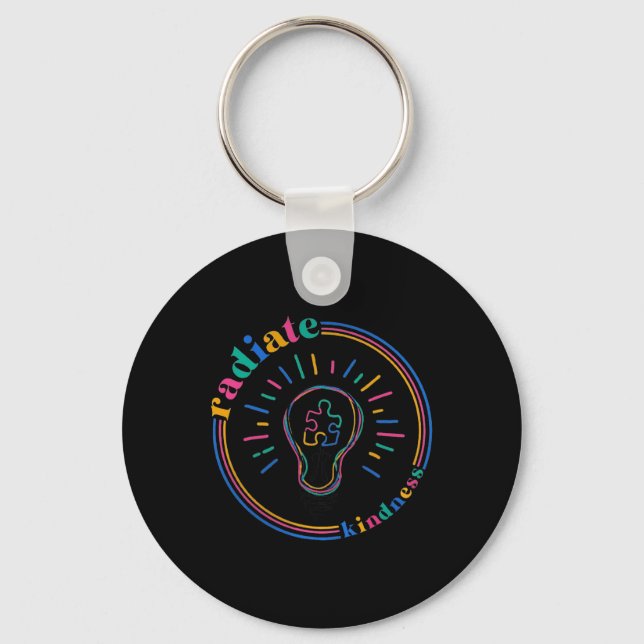 Radiate Kindness Retro Light Bulb Puzzle Autism Aw Key Ring (Front)