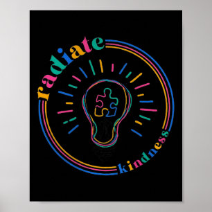 Radiate Kindness Retro Light Bulb Puzzle Autism Aw Poster