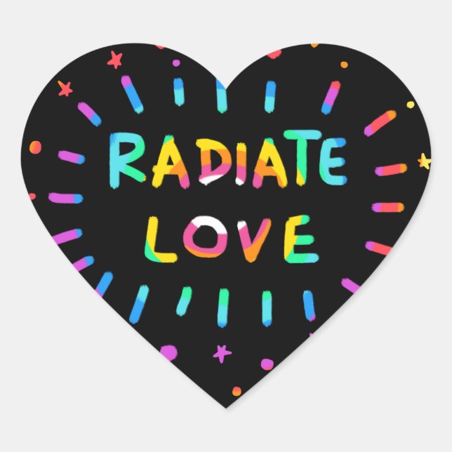 Radiate Love Colourful Rainbow Painting on Black Heart Sticker (Front)