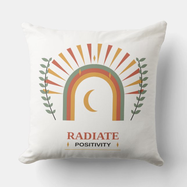 Radiate Positivity Boho Celestial Sun Moon Botanic Cushion (Front)